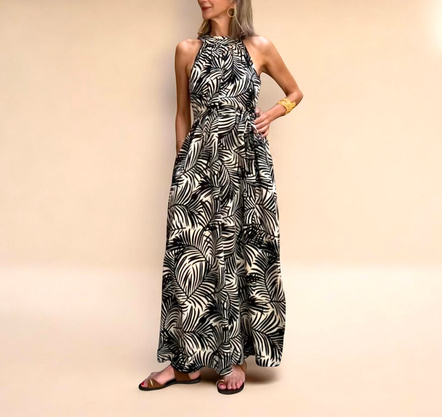 Vestido Cristina negro & beige