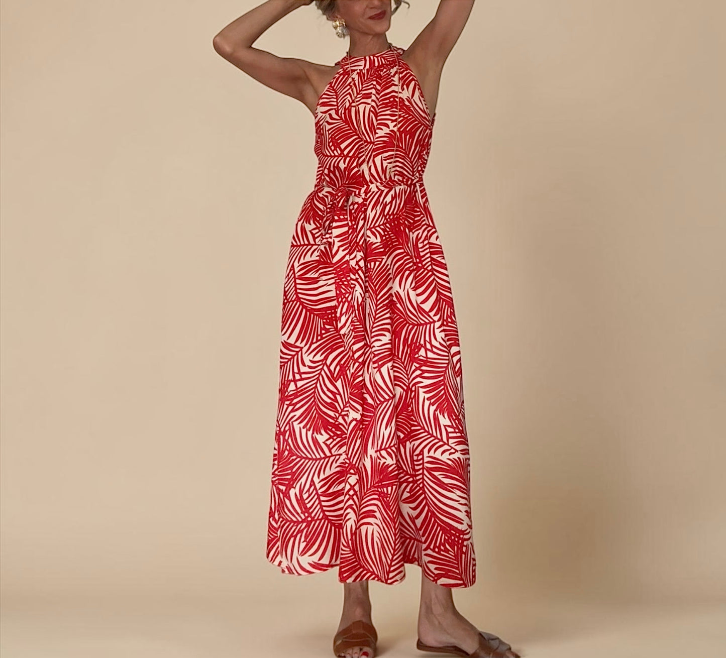 Vestido Cristina rojo& beige