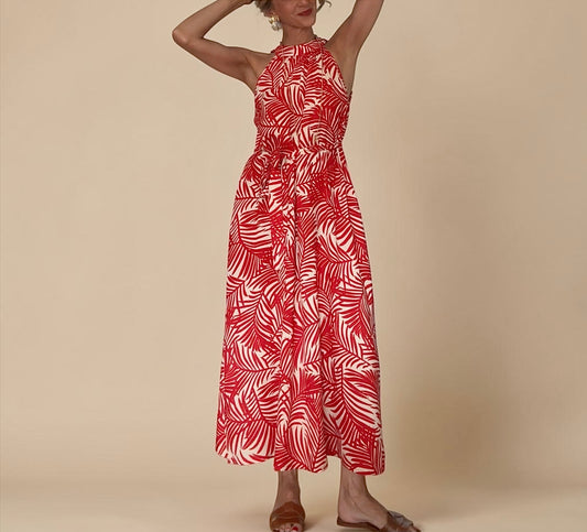 Vestido Cristina rojo& beige