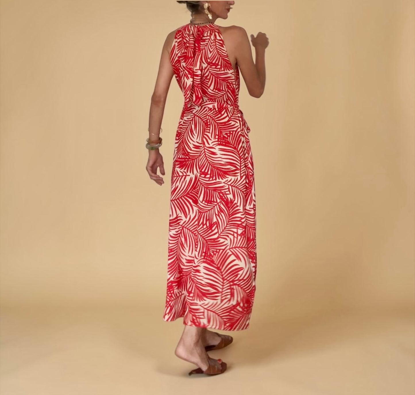 Vestido Cristina rojo& beige