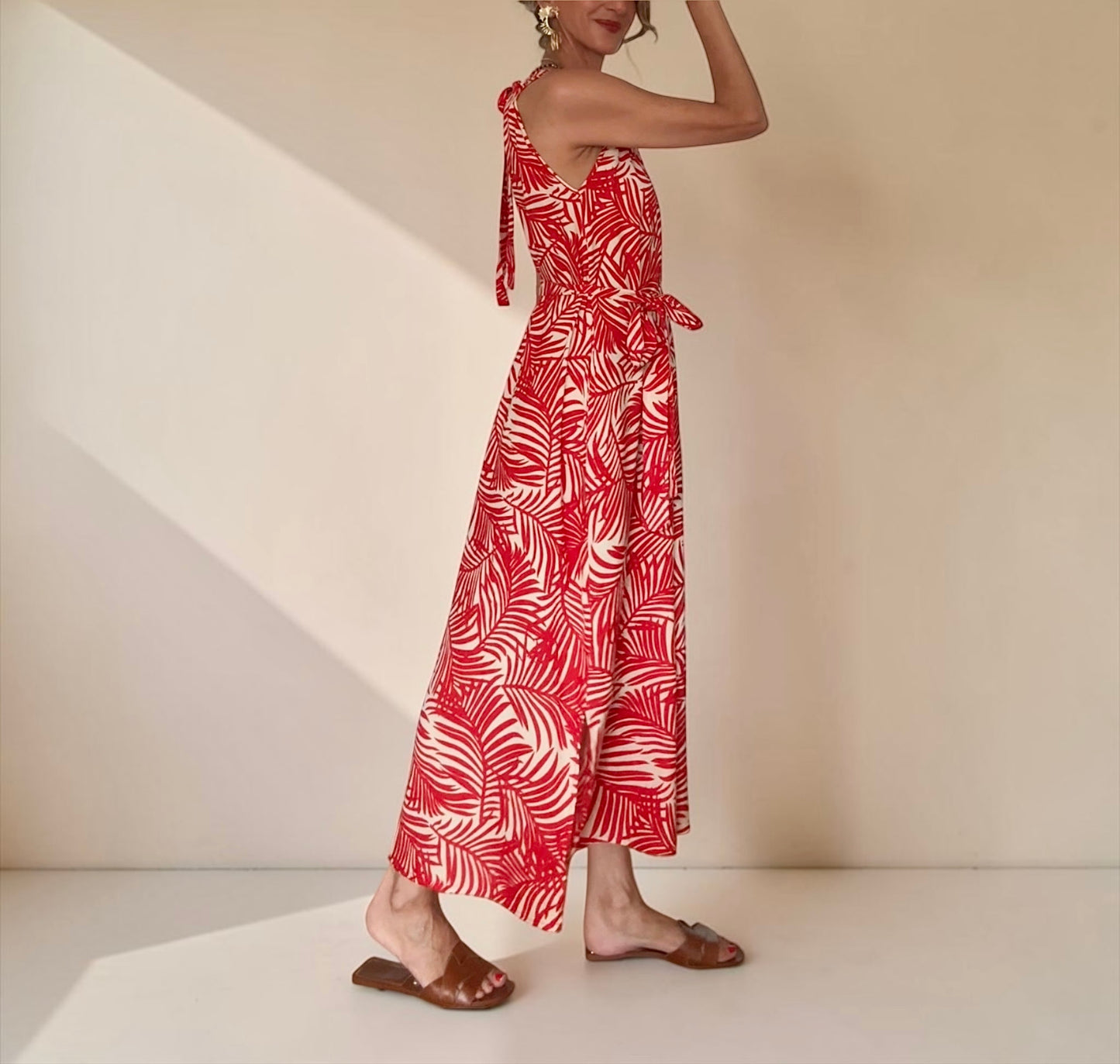 Vestido Cristina rojo& beige