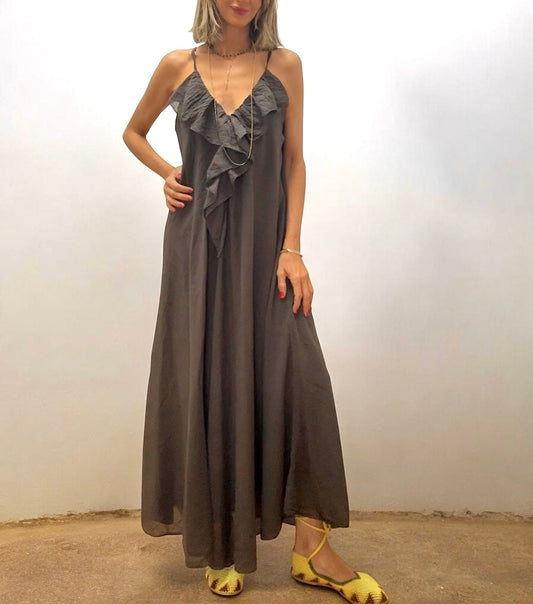 Vestido marrón volantes