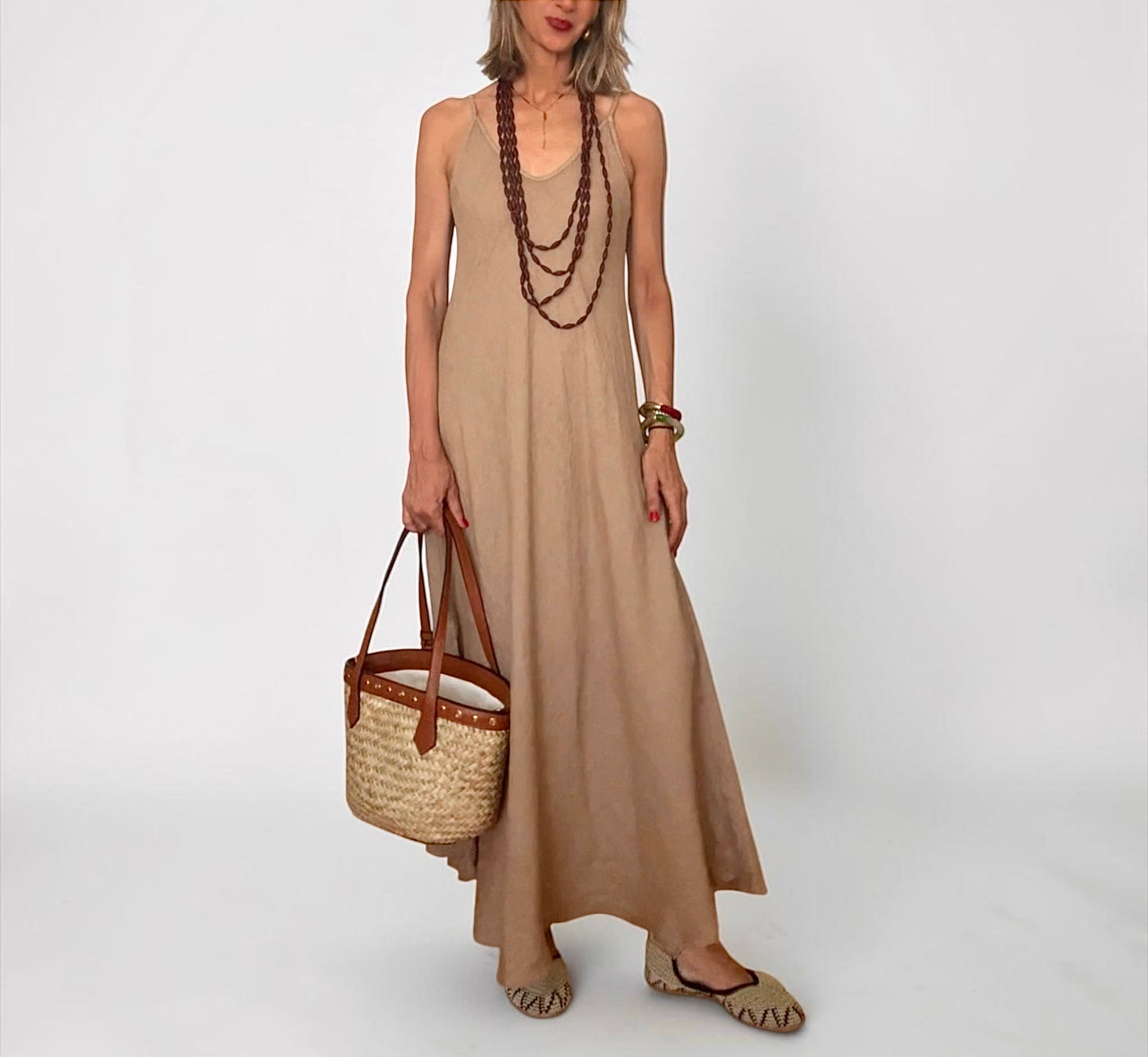 Vestido beige lino