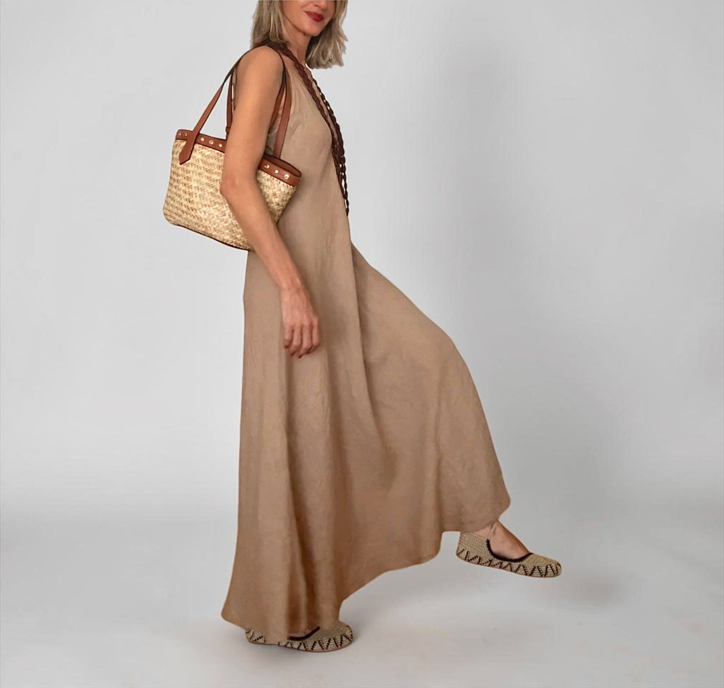 Vestido beige lino