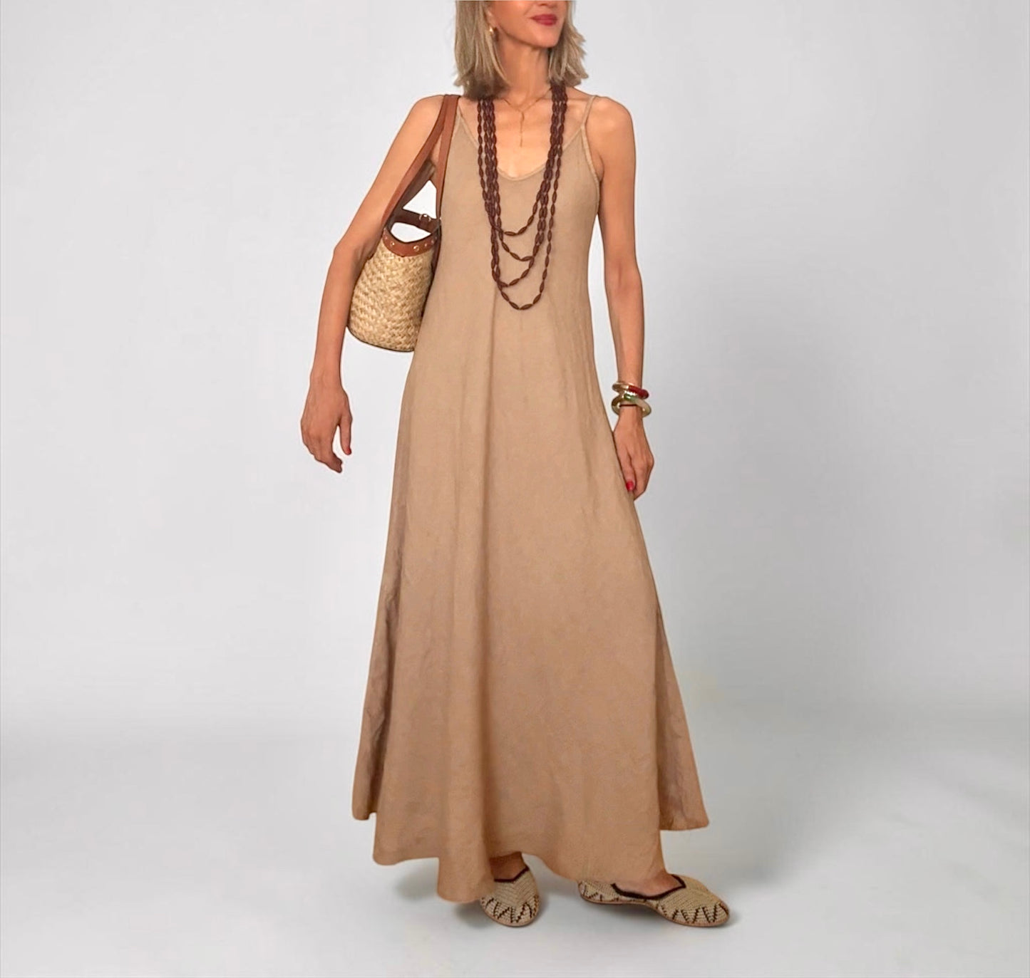Vestido beige lino