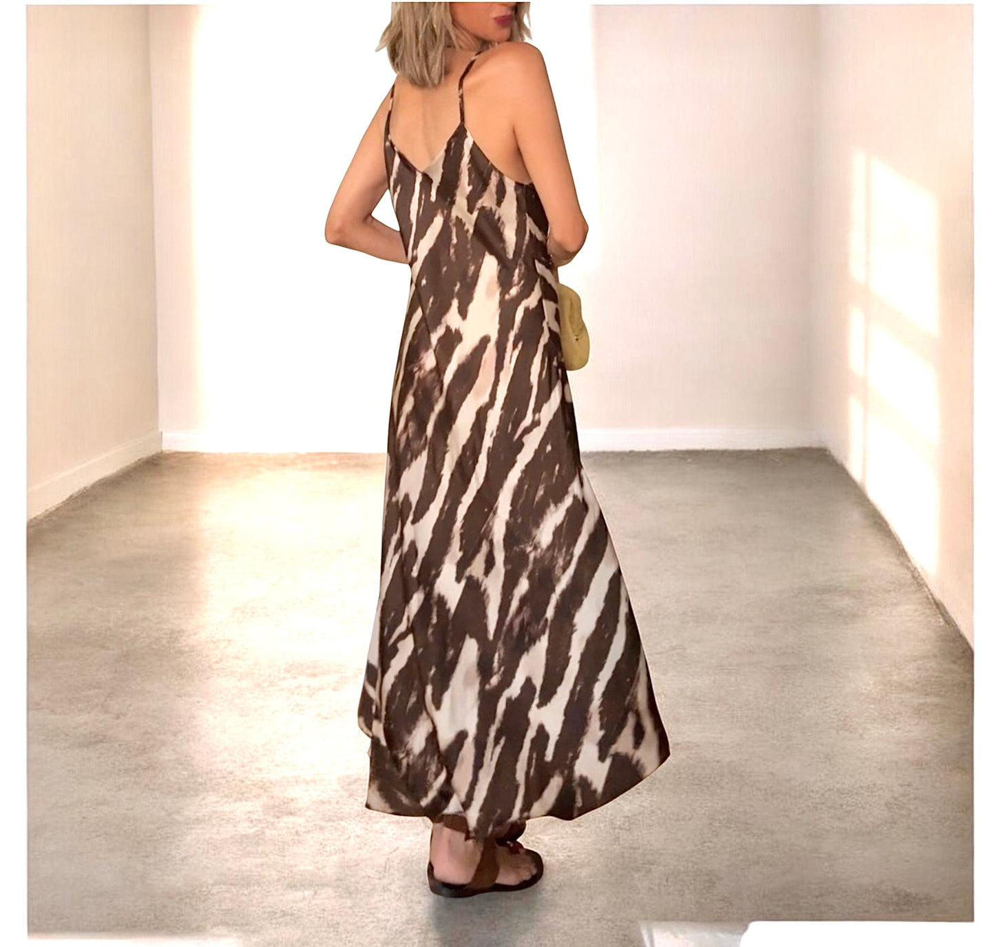 Vestido satinado marrón & beige