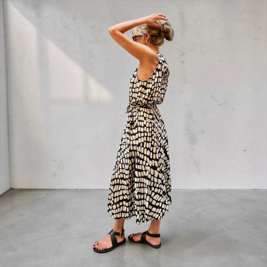Vestido halter negro& beige