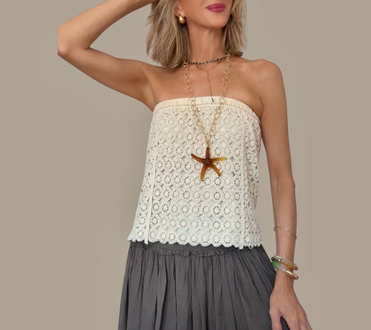 Top crochet beige