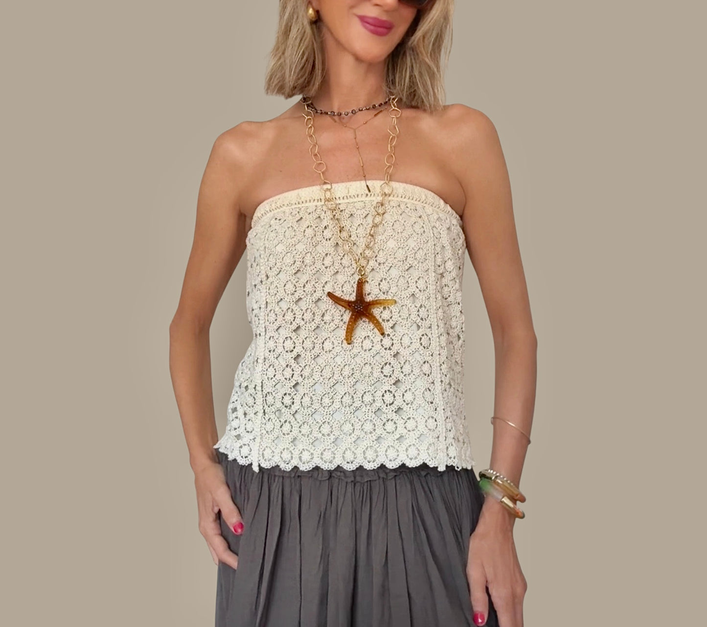 Top crochet beige