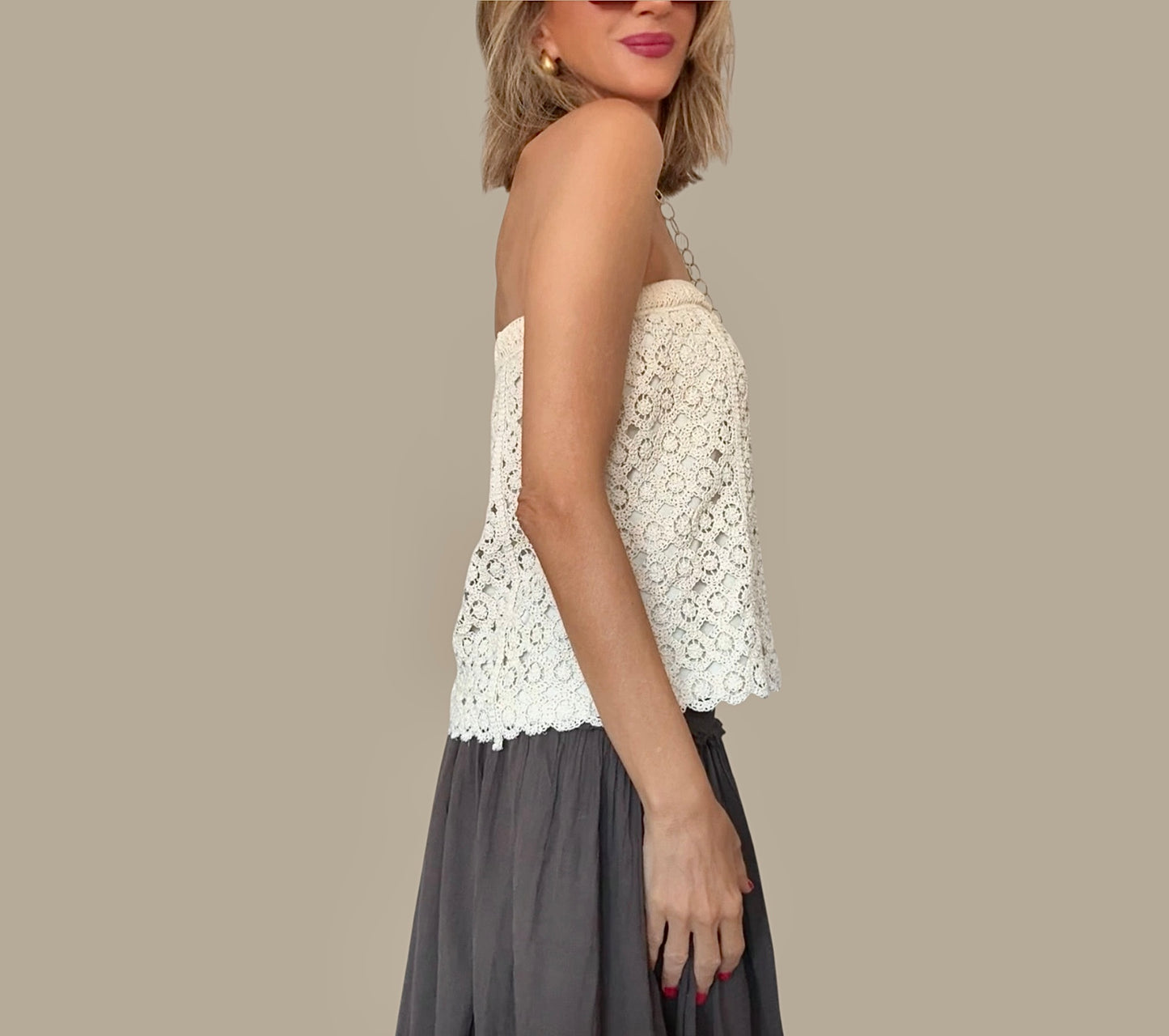 Top crochet beige